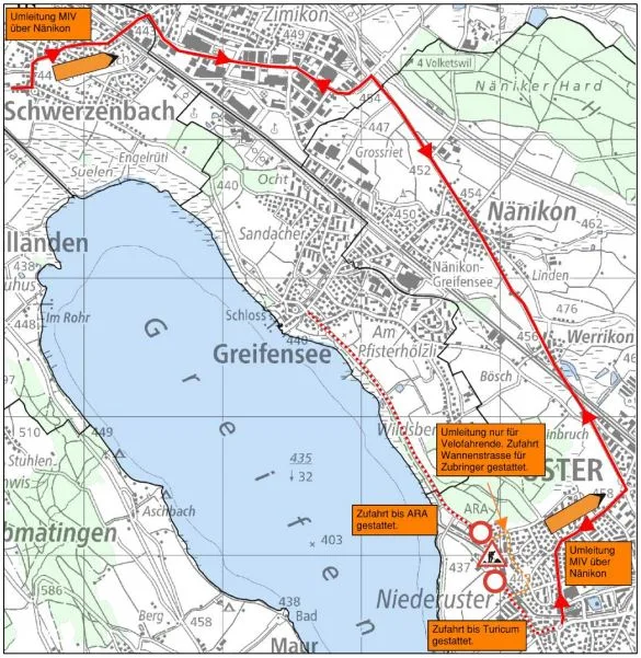 Eine Karte mit signalisierter Umleitung.